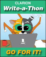 Clarion Write-a-Thon badge, cute critter says go for it!